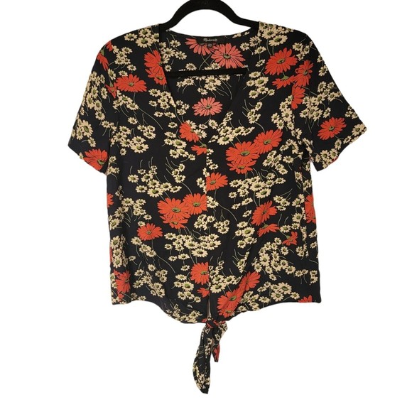 Madewell Navy Blue Tie Front Floral Top in Hillside Daisies Size XXS - Picture 4 of 5